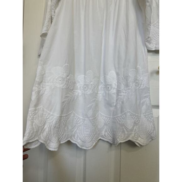 XCVI White Crochet Embroidered Tunic Mini Dress Size Medium Boho Cottage Cotton - Picture 8 of 8